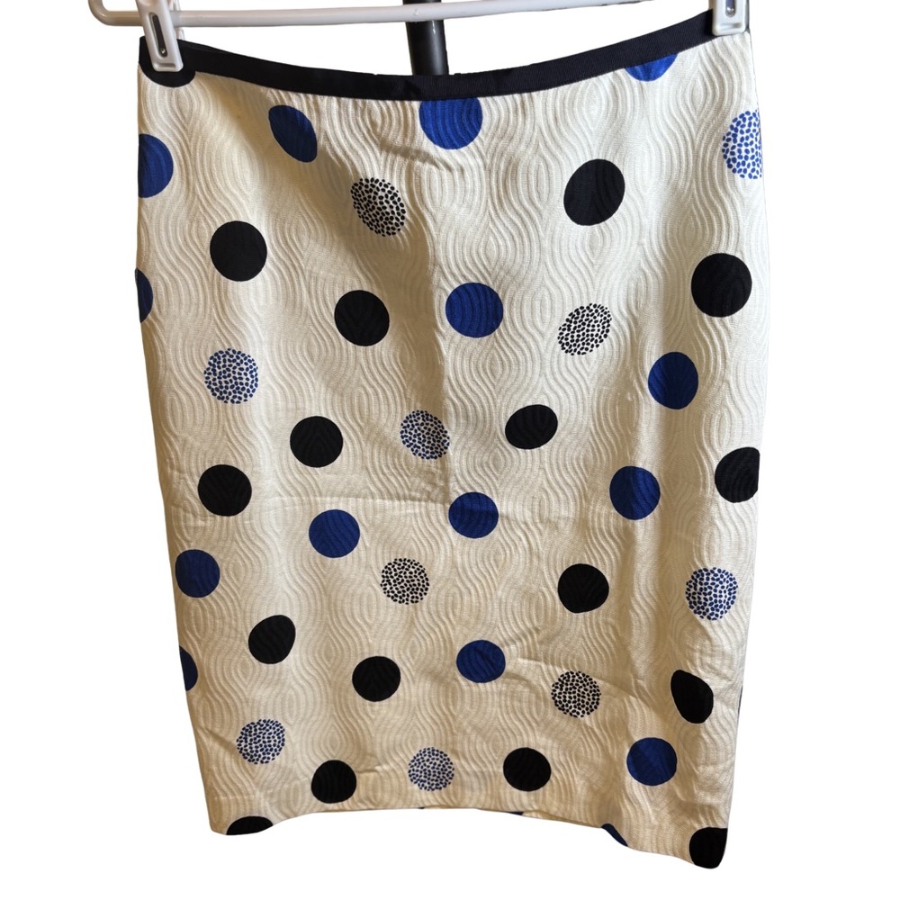 Talbots Cream Cotton Pencil Skirt with Black and Blue Polka Dots Size 6 New